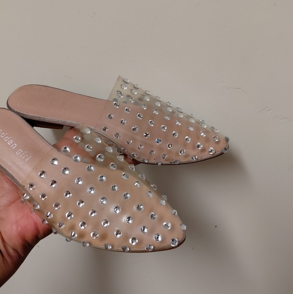 Madden Girl Shoes - Madden Girl Clear Embellished Pointy Toe Flat Mules Size 6.5